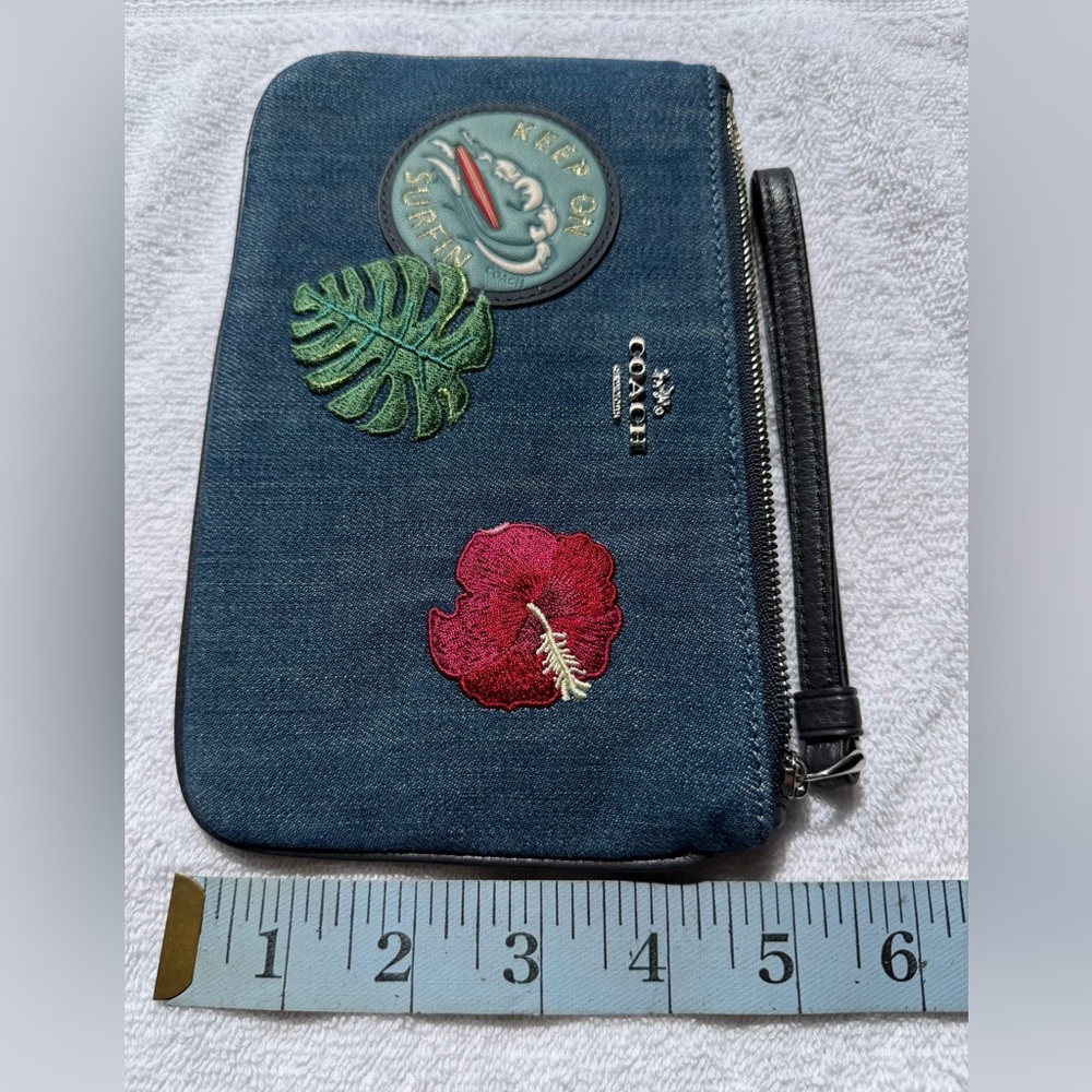 Coach Rare Denim Wristlet with Tropical Patch Accents - Blue - Picture 7 of 9